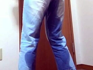 girl wets jeans while brother hogs the bathroom