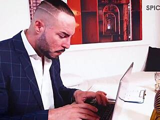 Italian milf Julia North gives blowjob in lingerie during casting interview