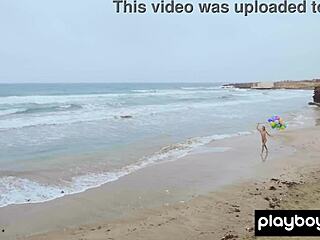 Skinny Italian Milf Blondie Farncy Torino Feels Joy Playing with Balloons on Beach in Softcore Striptease