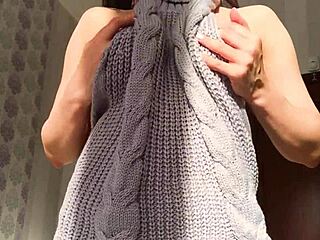 cute girl in a sexy sweater gets a creampie surprise