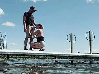 Almost Caught Fucking Milf with Big Tits at Lake in Public View