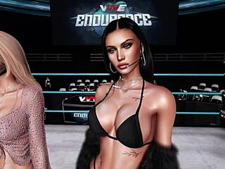 In this virtual pro wrestling event, participants compete in a bikini contest with athletic moves.
