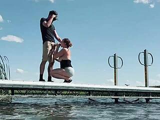 Almost Caught Fucking Milf with Big Tits at Lake in Public View