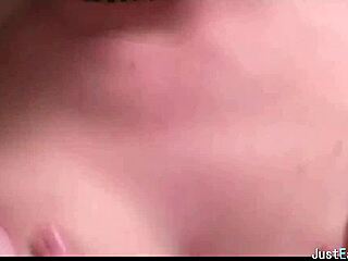 Pigtailed Brunette Boldly Plays With Her Big Tits In Solo Action