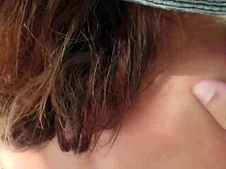 Public Tease with Blowjob from Hot Stepmom Showing Big Ass and Natural Tits Outdoors