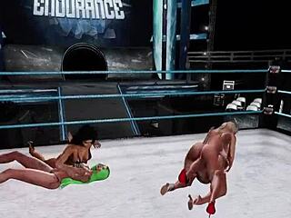 In this virtual pro wrestling event, participants compete in a bikini contest with athletic moves.