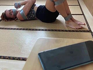 horny girlfriend gets tied up in garage by friend then punished with vibrator in skinny teen cute session