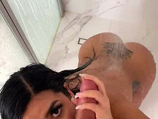 brunette sara retali enjoys wet shower sex with sergio lagos before he cums in her mouth