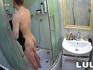 Luuv takes quick shower before homemade ass bathing and tattoo solo sex on camera