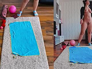 i'm getting naked for this frisky yoga workout with ass spreading uncovered