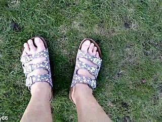 German Amateur Shows Bare Feet Outdoors in Homemade Fetish Video