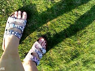 German Amateur Shows Bare Feet Outdoors in Homemade Fetish Video
