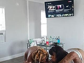 Ebony Princesses Drippinvelvet and Hayze Give Gaktrizzy Deepthroat Blowjob After Wild Orgy with Clothes Ripped