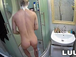 Luuv takes quick shower before homemade ass bathing and tattoo solo sex on camera