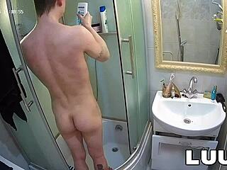 Luuv takes quick shower before homemade ass bathing and tattoo solo sex on camera