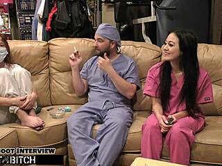 Blaire Celeste becomes a nurse as her mouth gets blasted with huge cum load.