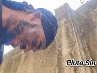 chubby ebony babe flashes big ass in shorts outdoors and takes big black cock doggystyle