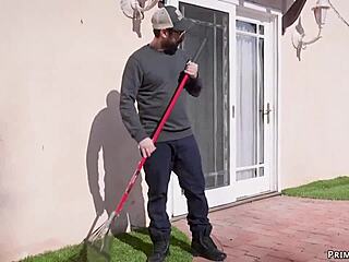 Gardener ties up stepmom and teen for deepthroat domination