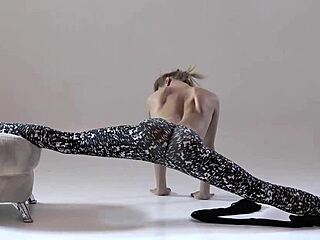 russian hot hairy gymnast rita mochalkina spreads flexible legs in gym