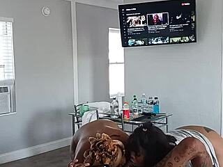 Ebony Princesses Drippinvelvet and Hayze Give Gaktrizzy Deepthroat Blowjob After Wild Orgy with Clothes Ripped