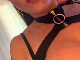 I dance sexy in leather lingerie as tattooed brunette with big tits masturbates to orgasm with dildo