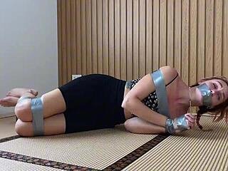 horny girlfriend gets tied up in garage by friend then punished with vibrator in skinny teen cute session