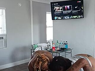 Ebony Princesses Drippinvelvet and Hayze Give Gaktrizzy Deepthroat Blowjob After Wild Orgy with Clothes Ripped