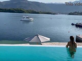 gorgeous monika fox dives into the pool naked, her big tits and pierced nipples shining under the sun in this adorable solo scene