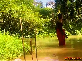 Intense hardcore pounding of African whore with big dick by the stream