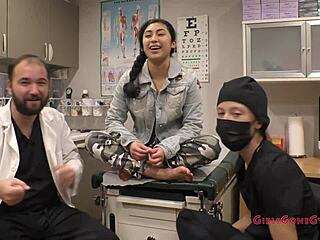 Doctors try new scrubs on petite latina patient stacy shepard and jasmine rose!