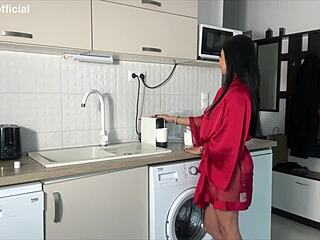 he walks in exhausted, but i drain his balls quick with lingerie pussy licking and spooning fuck