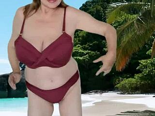 hot granny teases with huge natural tits in bikini during homemade solo session as mature milf.