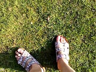 German Amateur Shows Bare Feet Outdoors in Homemade Fetish Video