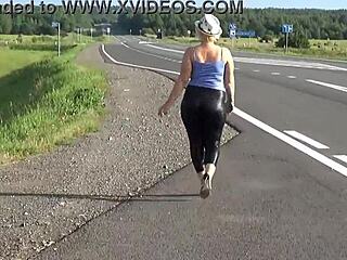 Big ass in leather leggings