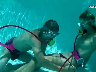 Cum sprays everywhere in the pool from Cruz's hardcore blowjobs underwater