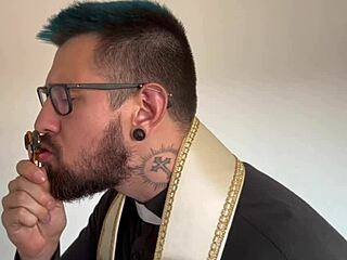 brazilian redhead in exorcist costume endures hardcore facefucking and thick cock anal