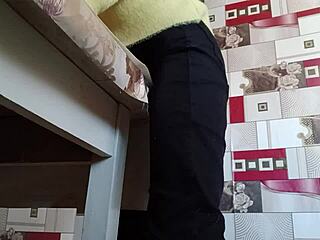 Stepsister Feels Overwhelmed By Intense Solo Masturbation On Desk In Tight Jeans Leading To Multiple Moaning Orgasms