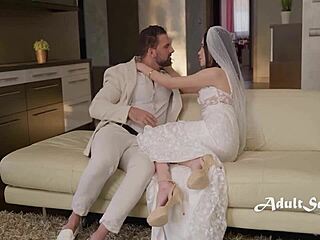 alyssa bounty as petite bride in stockings rides outside with lorenzo viota