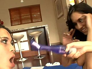 lesbians sativa rose renae cruz and reena sky use dildos in bed for fingering and fucking