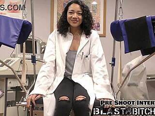 Yasmine Woods gives intense blowjob in domination scene. Her pussy gets blasted with cum while moaning!