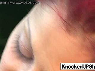 Redheaded pregnant babe teases nude body before hardcore outdoor pussy fucking and cumshot