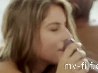 Brunette pounded by massive black cock