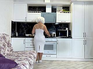 oh man stepson just fucks stepmom in the ass while she's making breakfast