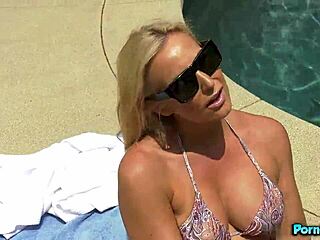 Blonde milf Sophia West gets loud fucking two big black cocks outdoors in threesome