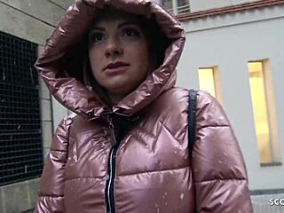 German scout spots cute natural teen Mila at 18+. He seduces her into real pickup casting fuck outdoors.