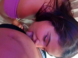 Emotional thrill from her upside-down blowjob sucking with intense passion and desire