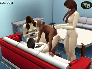 el padrastro se divierte con sus hijas mientras la madre trabaja in 3d cartoon anime hentai with old man