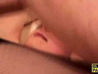 Cumswallowing Submissive Russian Gets Hands And Legs Bound By British Maledom In Rough Cowgirl Riding With Stockings