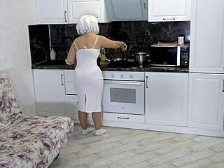 oh man stepson just fucks stepmom in the ass while she's making breakfast