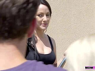 Milf Jennifer White Sneaks Up on Cute Couple for Intense Threesome with Big Cock